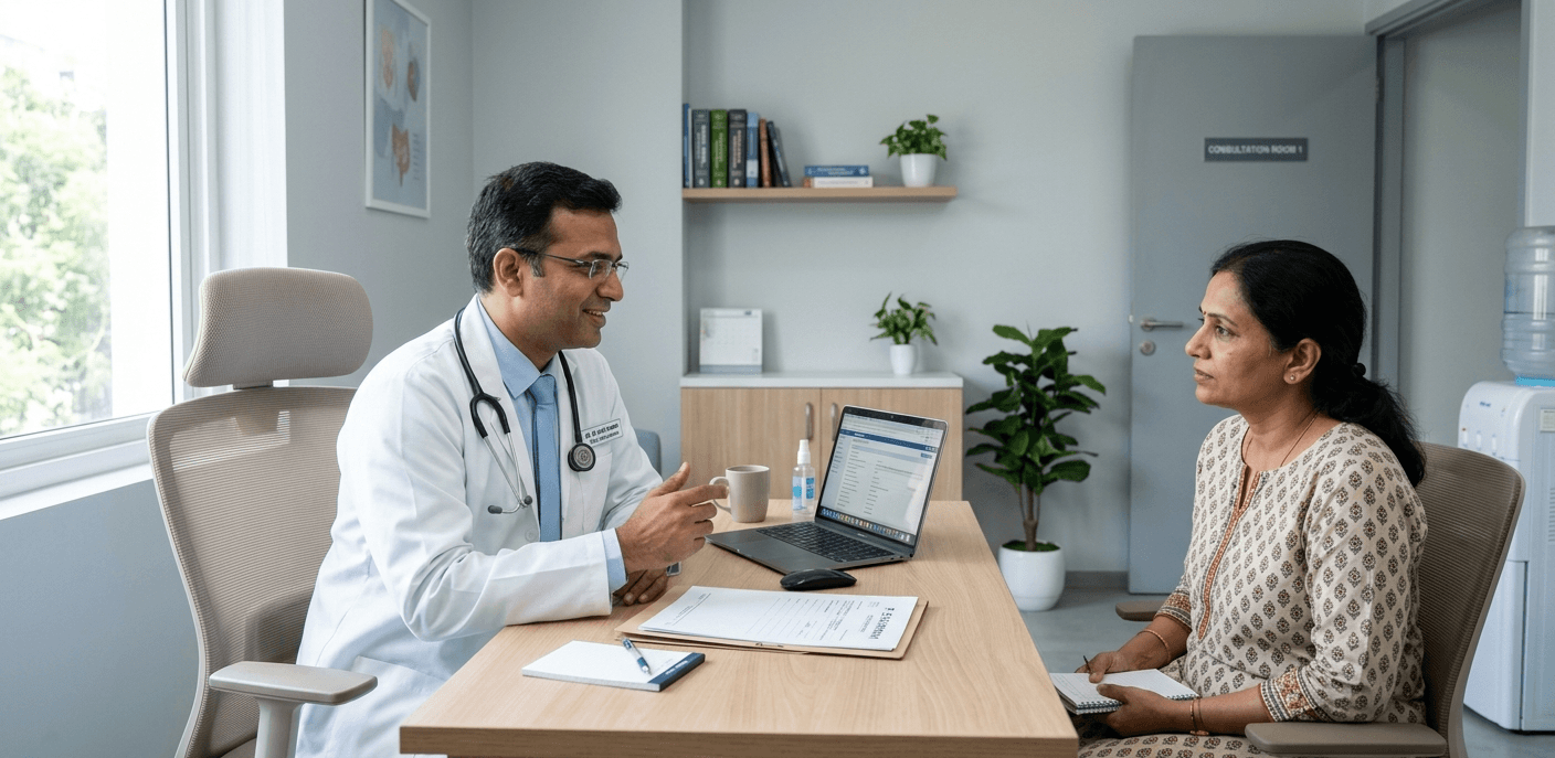 Two doctors standing together in a clinic